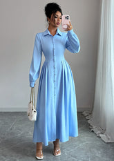 Button Down Pleated Maxi Shirt Dress